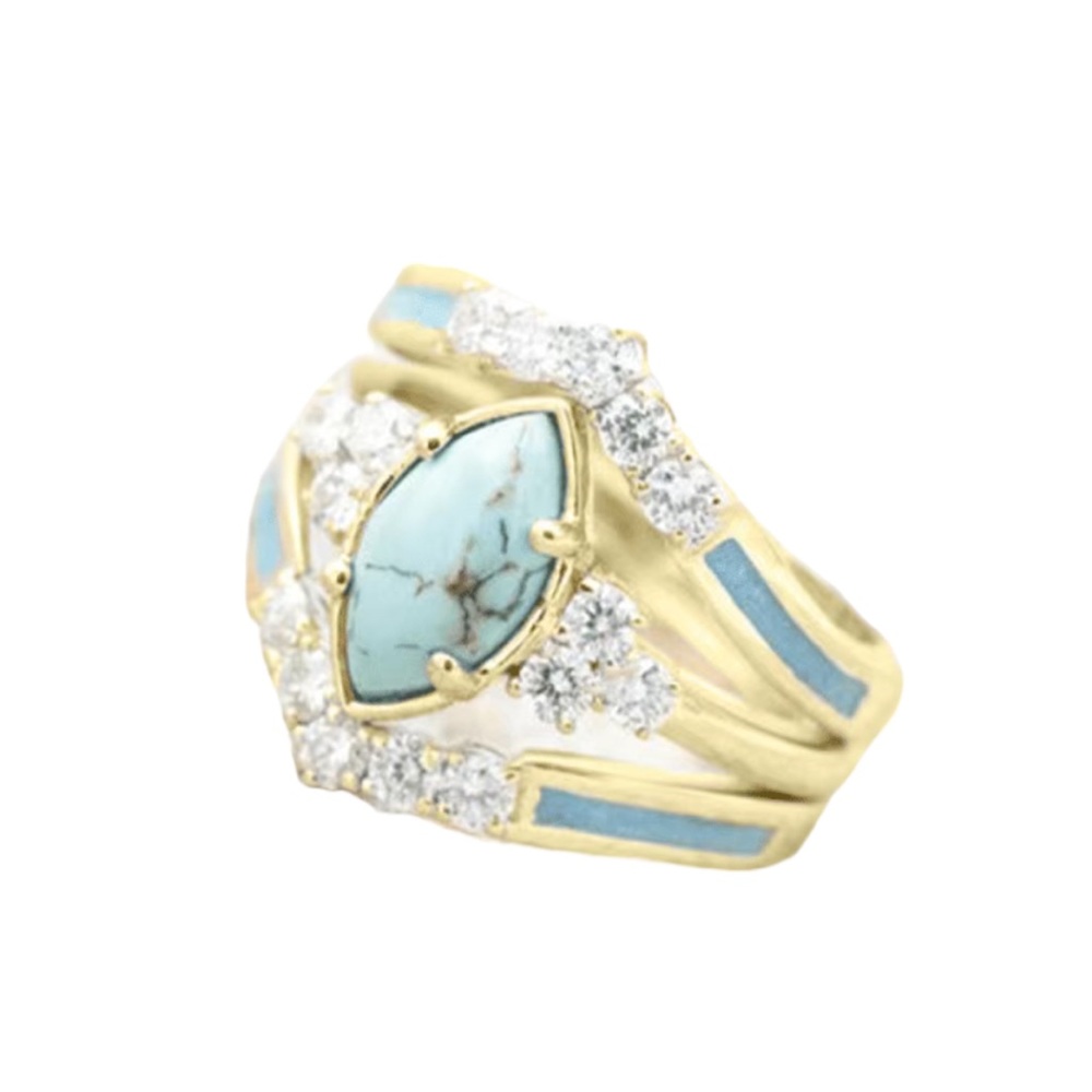18K Gold Plated 3 Piece Pale Blue Turquoise Ring Set